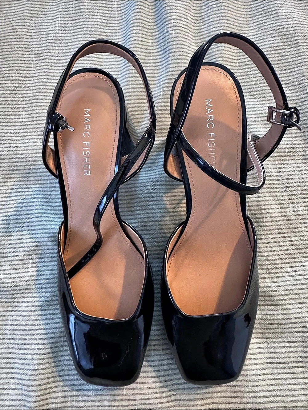 Marc Fisher Black Patent Ankle Strap Heels Like New